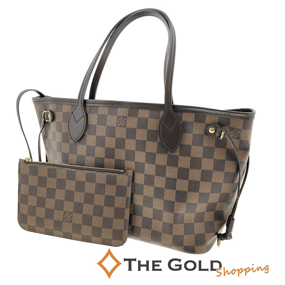 Louis Vuitton Neverfull Damier Canvas Shoulder Tote Bag Brown